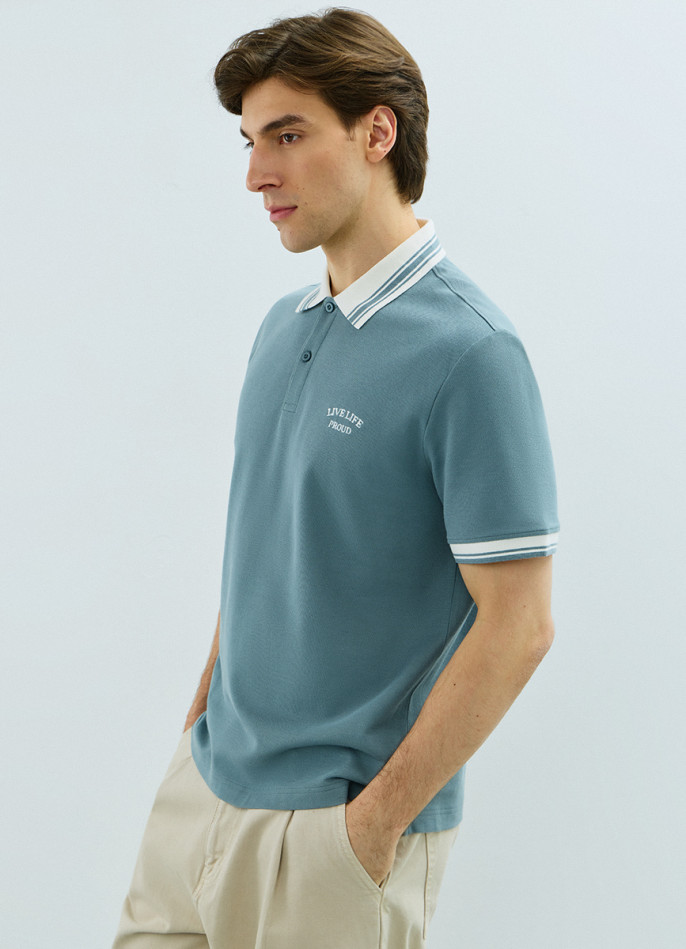 Поло из хлопка с принтом