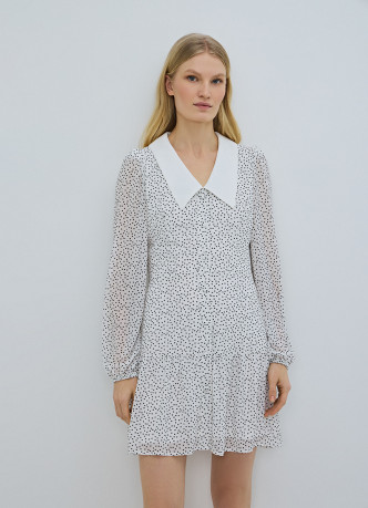 Платье мини из шифона в горошек