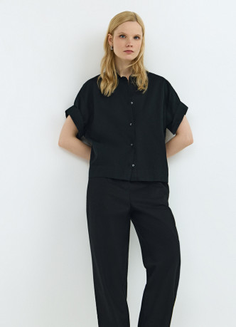 Рубашка изо льна и хлопка с коротким рукавом