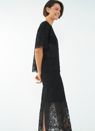 Полупрозрачная ажурная юбка миди