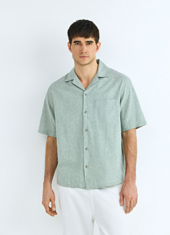 Рубашка изо льна и хлопка с коротким рукавом