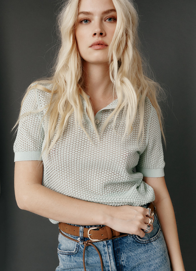 Джемпер поло из ажурной пряжи