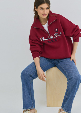 Свитшот с принтом и воротником на молнии