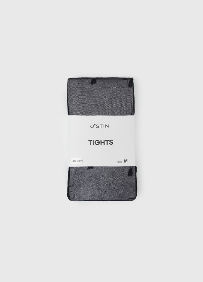 Колготки с узором в виде сердечек, 40 DEN