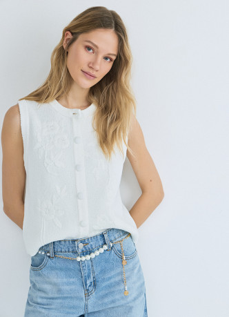 Трикотажный жилет с флоральной вышивкой