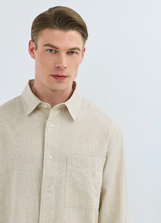 Рубашка изо льна и хлопка с карманом