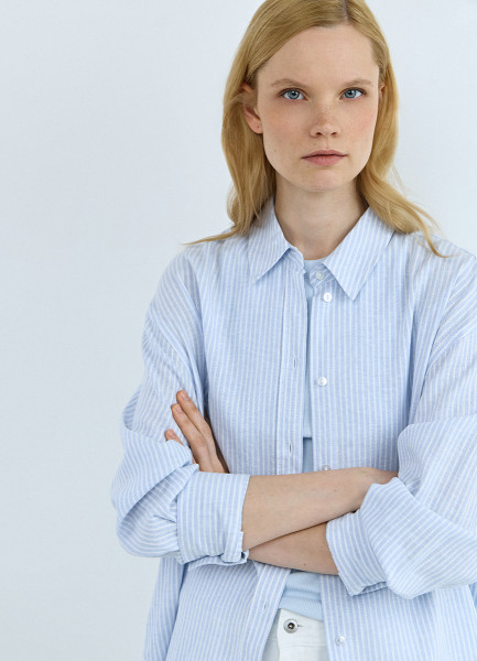 Рубашка из смесового льна, Голубой