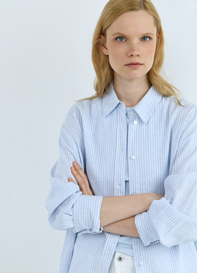 Рубашка в полоску из смесового льна