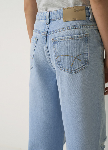 Широкие джинсы с разрывами для девочек, Голубой O`Stin GP4672O02-D6 - фото 6