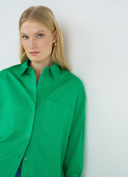 Хлопковая рубашка, Зеленый O`Stin LS4661O02-45 - фото 4