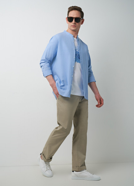 Базовые брюки-чиносы, Бежевый базовые брюки чиносы из микротвила синий