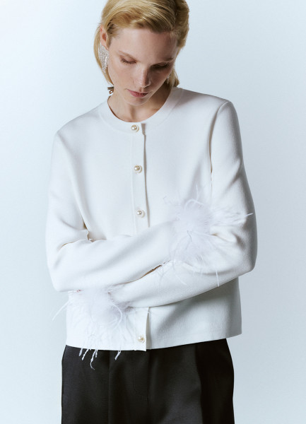 

Кардиган с декором из перьев, Белый