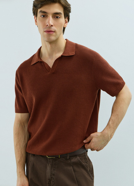 Поло из текстурной ткани, Оранжевый
