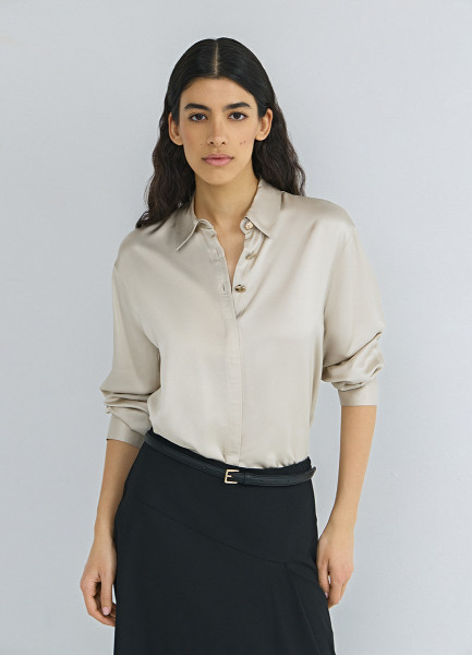 

Сатиновая блузка из вискозы, Бежевый