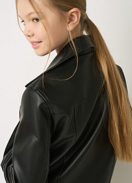 Куртка из искусственной кожи для девочек, Черный