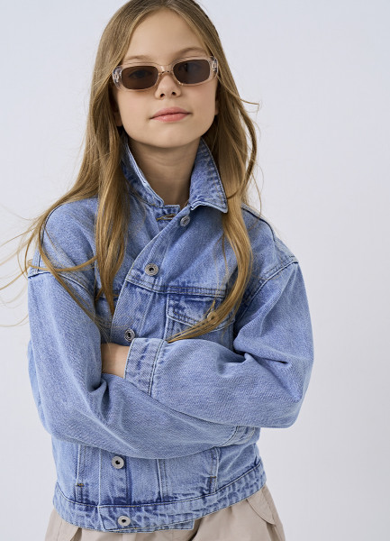 Джинсовая куртка для девочек, Голубой O`Stin GB4651O02-D5 - фото 4
