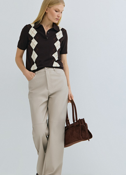 

Прямые брюки из искусственной кожи, Бежевый