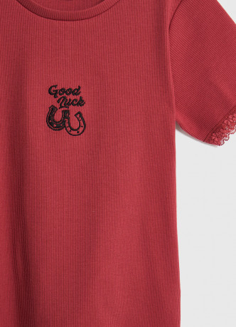 Футболка в рубчик с кружевом для девочек