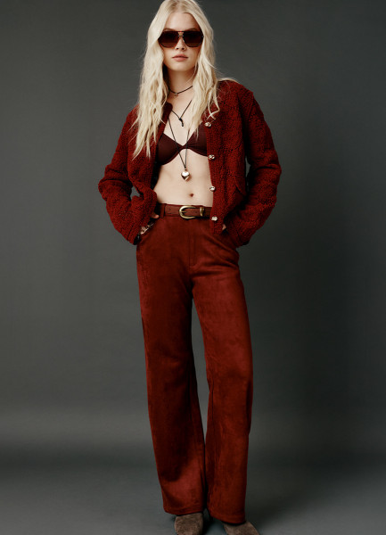 Прямые брюки из искусственной замши Оранжевый 3999₽