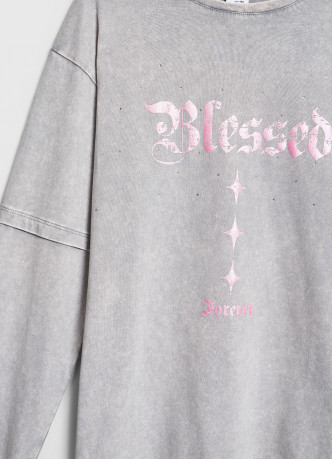 Лонгслив с принтом и стразами для девочек