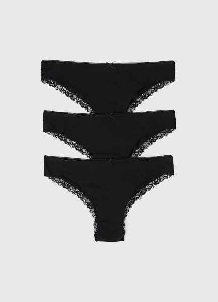 

Трусы-бразилиана с мягкой резинкой, 3 шт., Черный