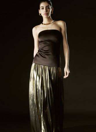 Юбка макси из ткани с эффектом жидкого золота