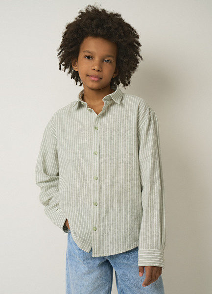 Льняная рубашка для мальчиков, Зеленый O`Stin BS4691O02-G3, размер 140 - фото 2