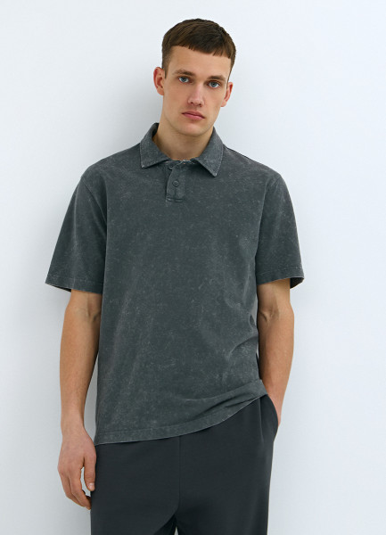 Поло из хлопка с эффектом стирки, Серый