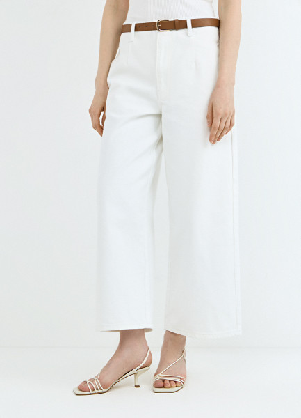 Укороченные широкие джинсы с ремнём, Белый
