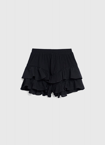 Шорты из ткани с жатым эффектом для девочек, Черный