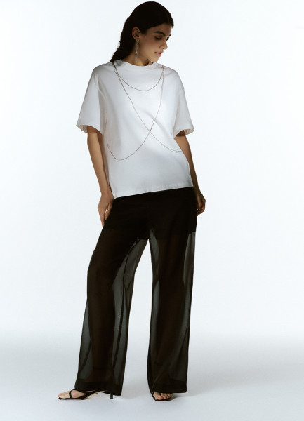 

Футболка с декором из навесных цепочек, Белый