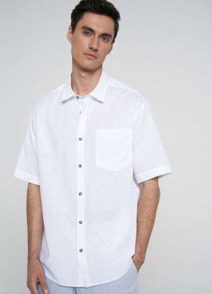 Рубашка из хлопока и льна, Белый O`Stin MS46A6O02-00, размер 50-52 - фото 4