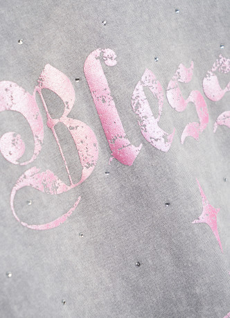 Лонгслив с принтом и стразами для девочек