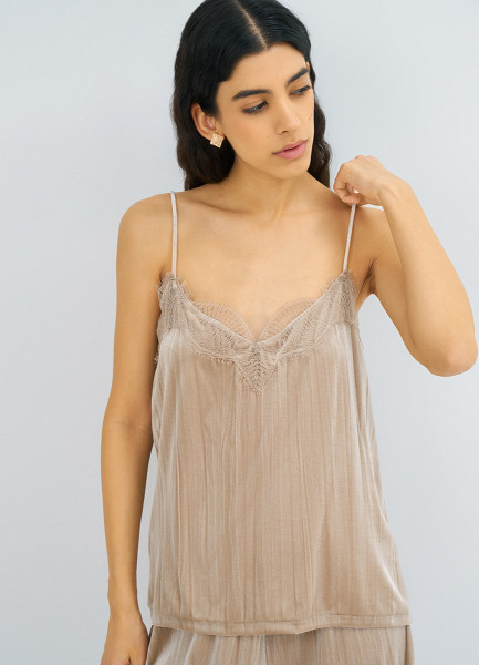 

Бархатный топ с кружевом, Бежевый