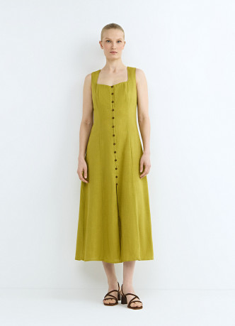 Платье из смесового льна с вырезом каре