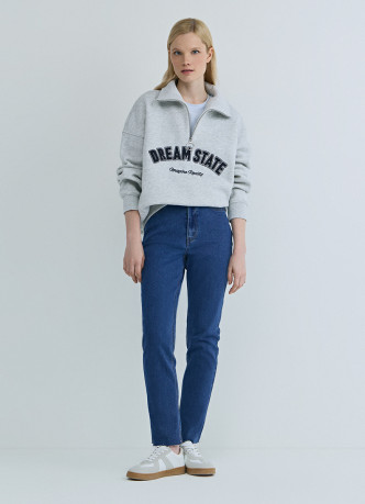 Свитшот с принтом и воротником на молнии