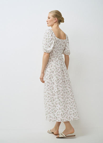 Платье с квадратным вырезом из вискозы, Белый O`Stin LR4671O02-02, размер 42 - фото 3
