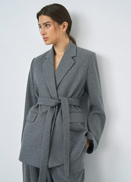 

Жакет с поясом, Серый
