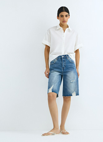 Рубашка изо льна и хлопка с коротким рукавом