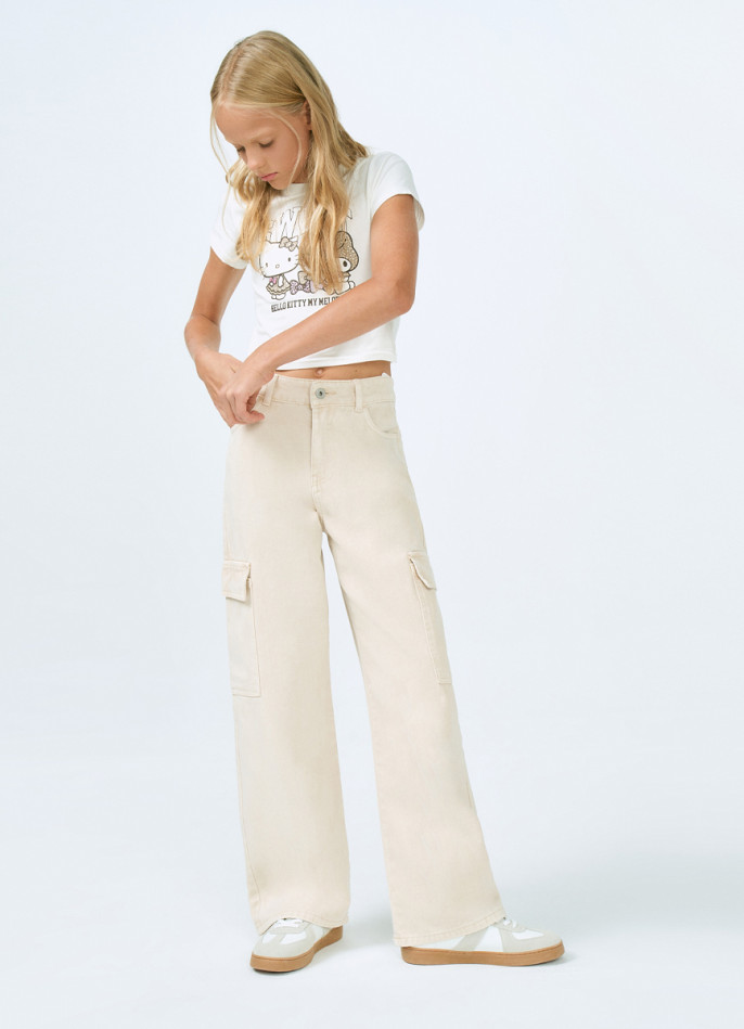 Джинсы с карго-карманами для девочек