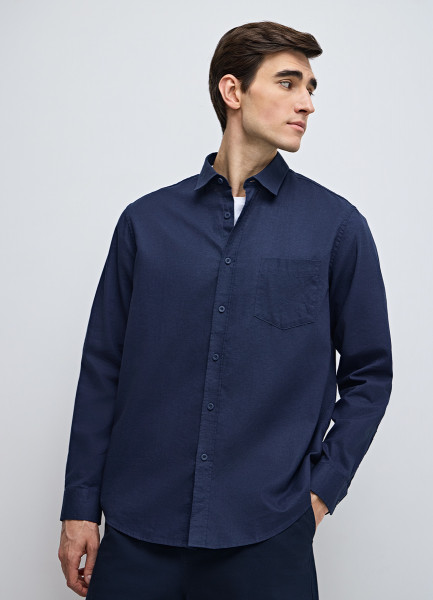 Рубашка из хлопока и льна, Синий O`Stin MS46A2O02-68, размер 48 - фото 4