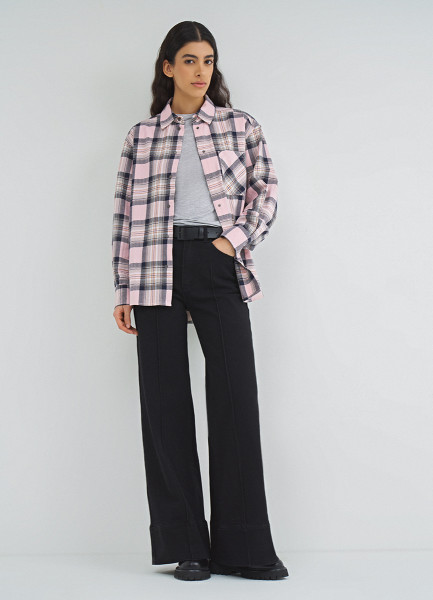 

Рубашка в клетку на кнопках, Розовый