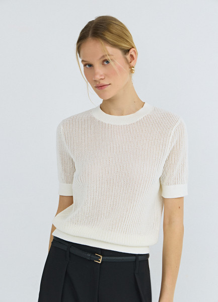 

Ажурный джемпер с коротким рукавом, Бежевый