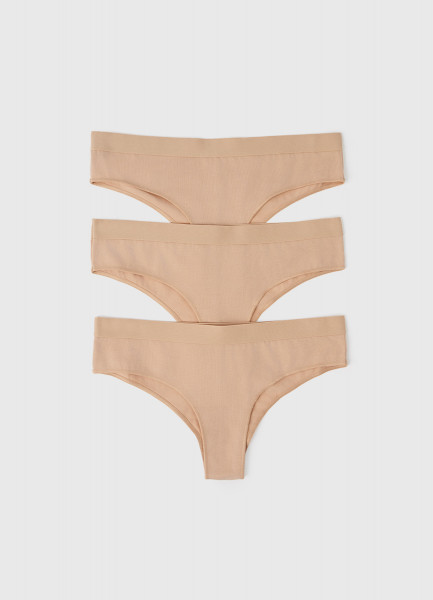 

Трусы-бразилиана с мягкой резинкой, 3 шт., Бежевый