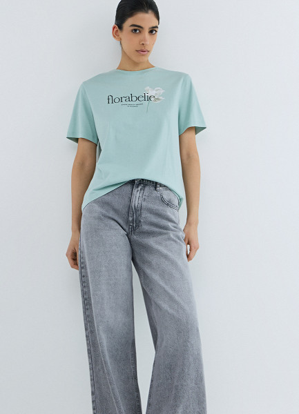 Футболка с цветочным принтом Зеленый 999₽