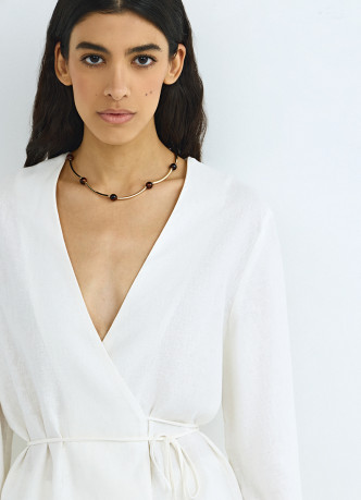 Рубашка изо льна с завязкой