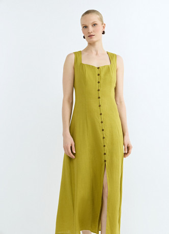 Платье из смесового льна с вырезом каре