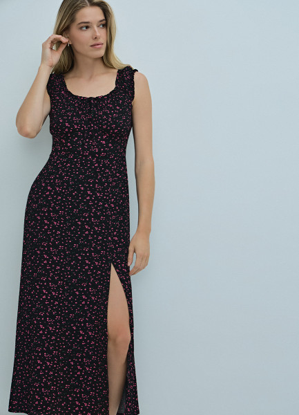 Платье миди из вискозы с принтом, Черный O`Stin LR46B7O02-99, размер 48