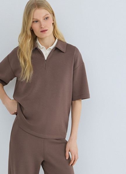 

Поло с воротником на молнии, Коричневый