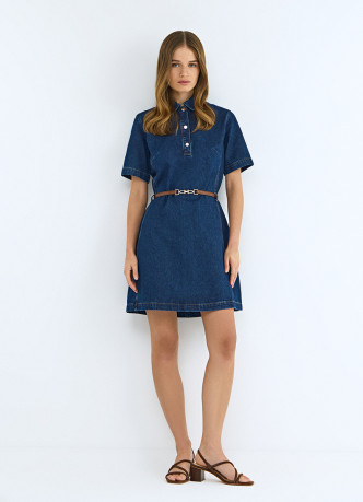 Мини-платье из денима с ремнем
